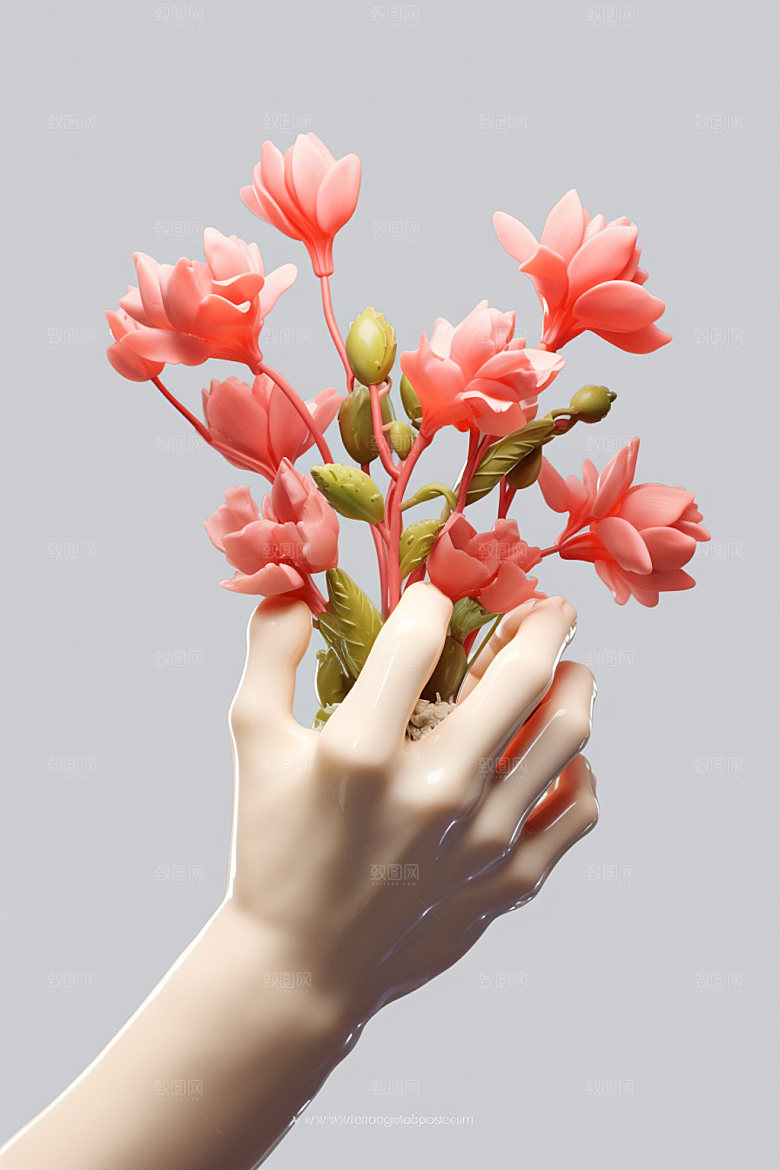 母亲节手捧花感恩节矢量模型