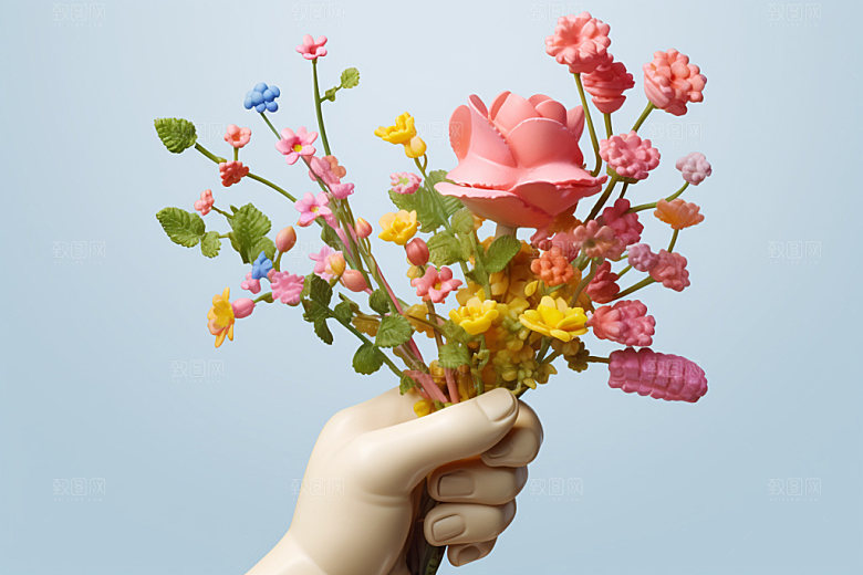 母亲节手持鲜花手捧花矢量模型