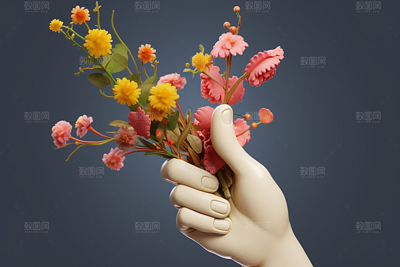 母亲节花卉花束手捧花矢量模型