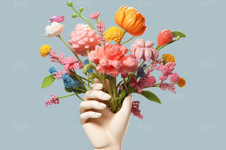 母亲节花卉花束手捧花矢量模型