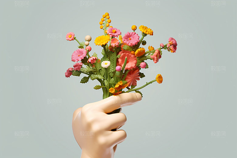 母亲节手持鲜花手捧花矢量模型