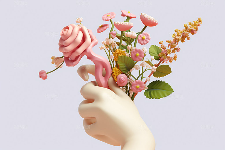 母亲节感恩节手持鲜花矢量模型