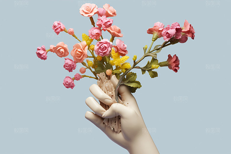 母亲节手捧花花卉花束矢量模型
