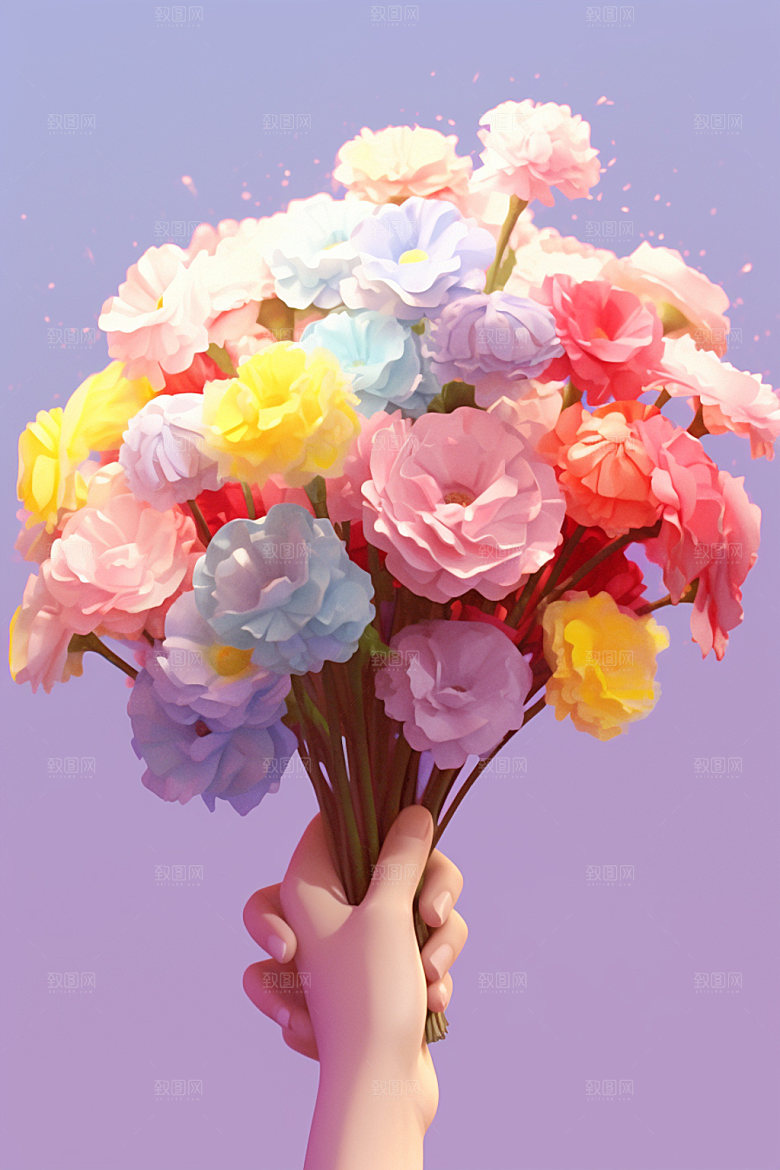 母亲节感恩节手捧花矢量模型