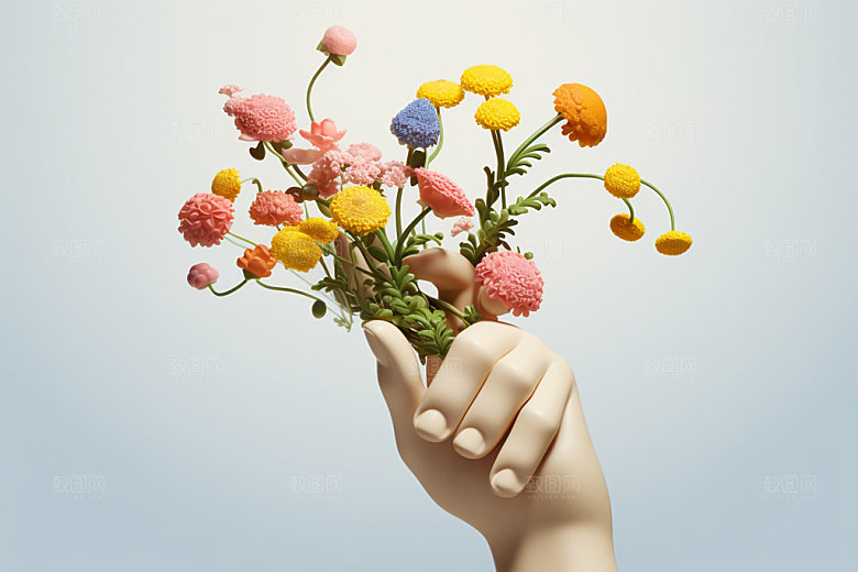 母亲节感恩节手捧花矢量模型