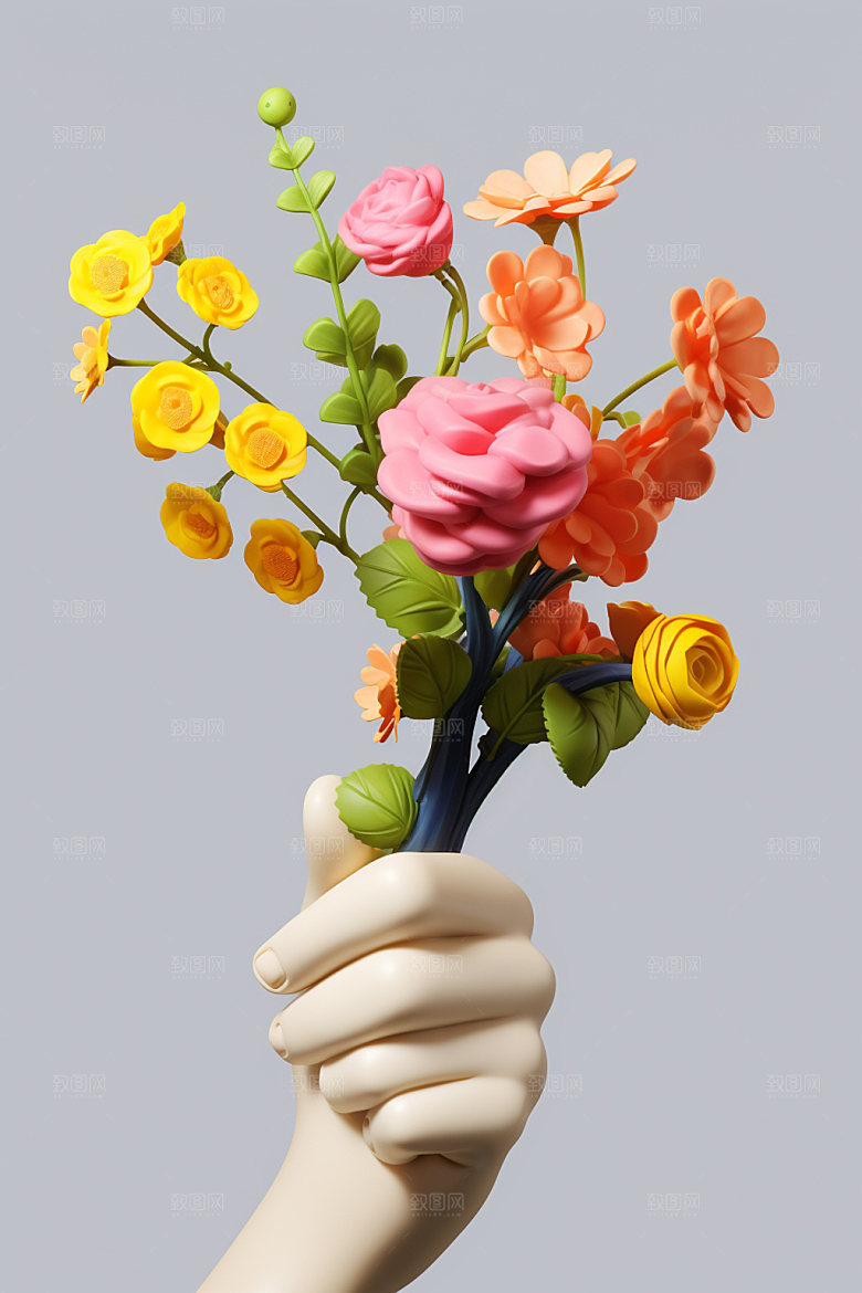 母亲节感恩节手捧花矢量模型