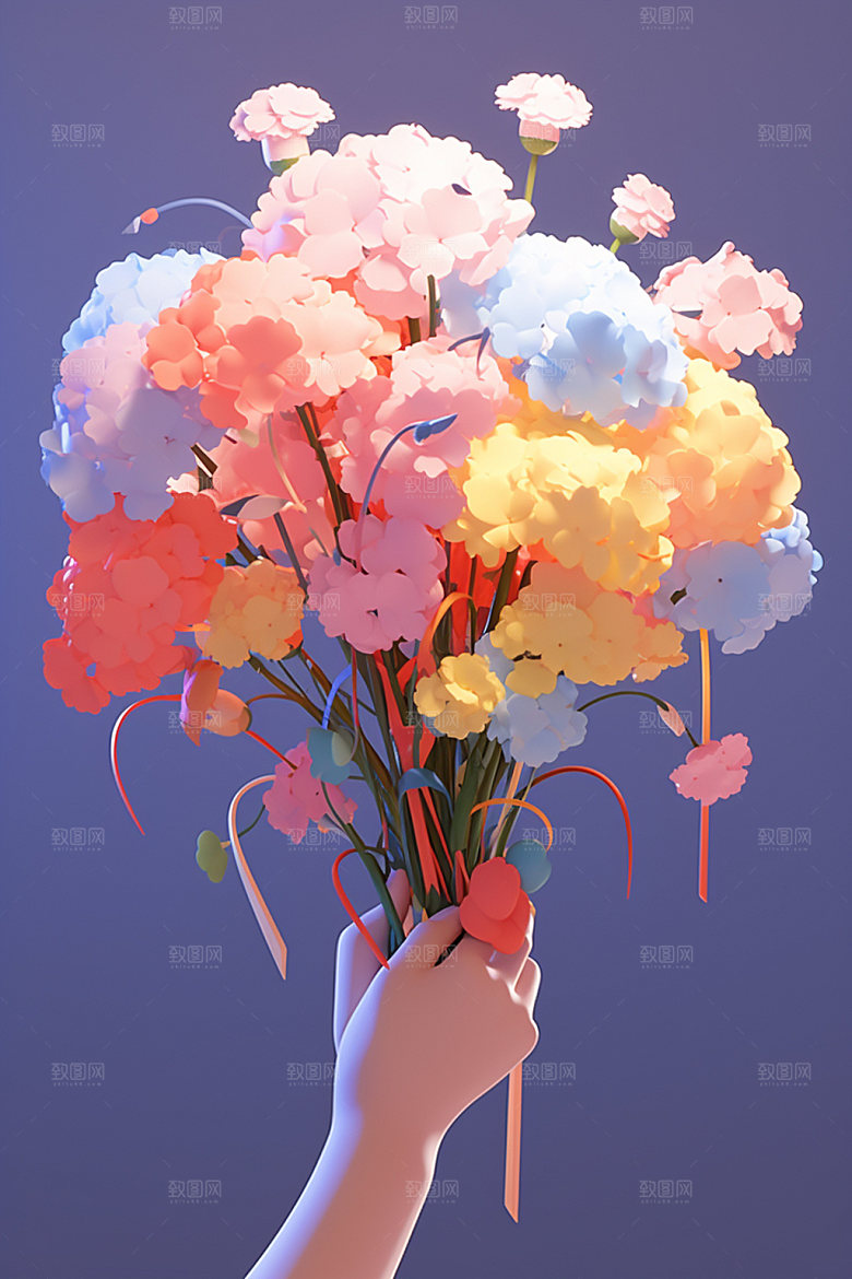 母亲节感恩节手捧花矢量模型
