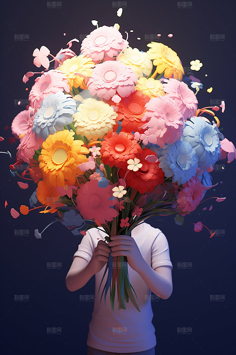 母亲节花卉花束手持鲜花矢量模型