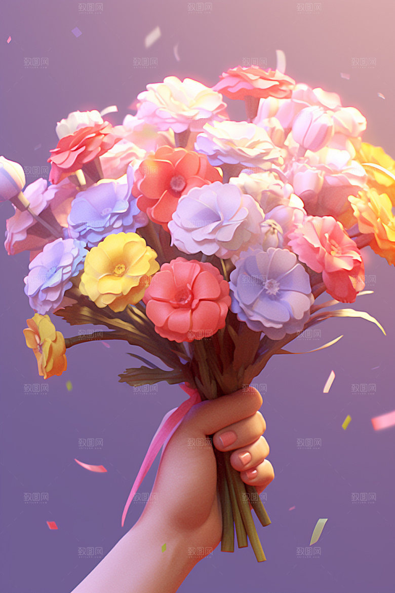 母亲节手持鲜花手捧花矢量模型