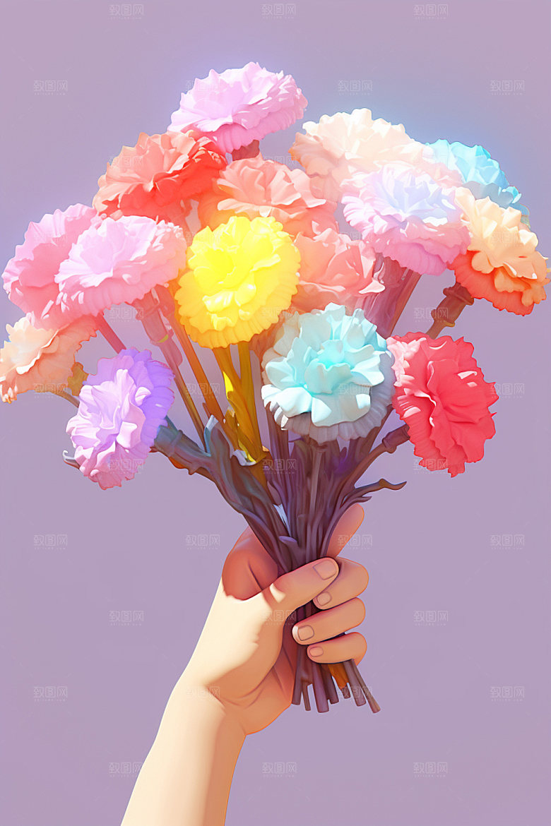 母亲节感恩节手持鲜花矢量模型