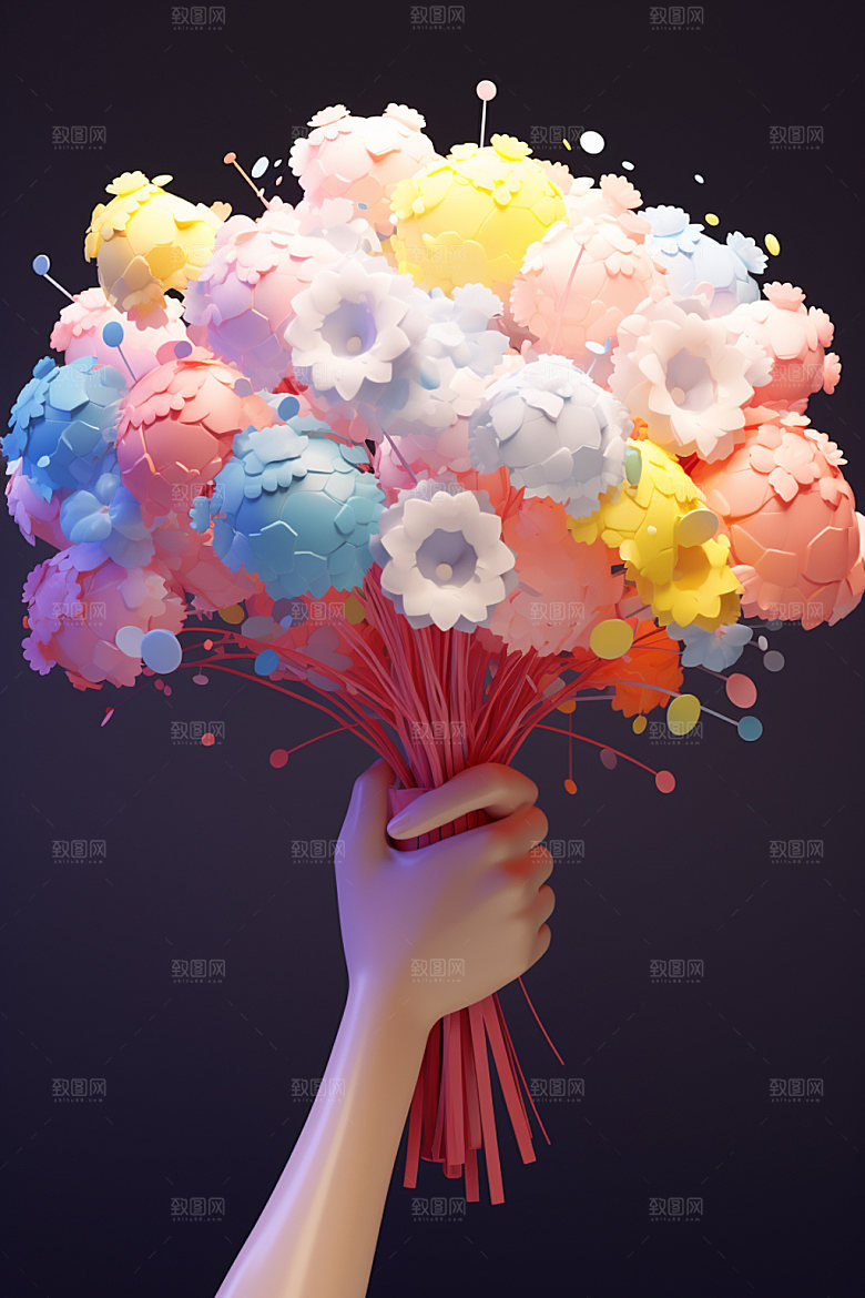 母亲节感恩节手捧花矢量模型