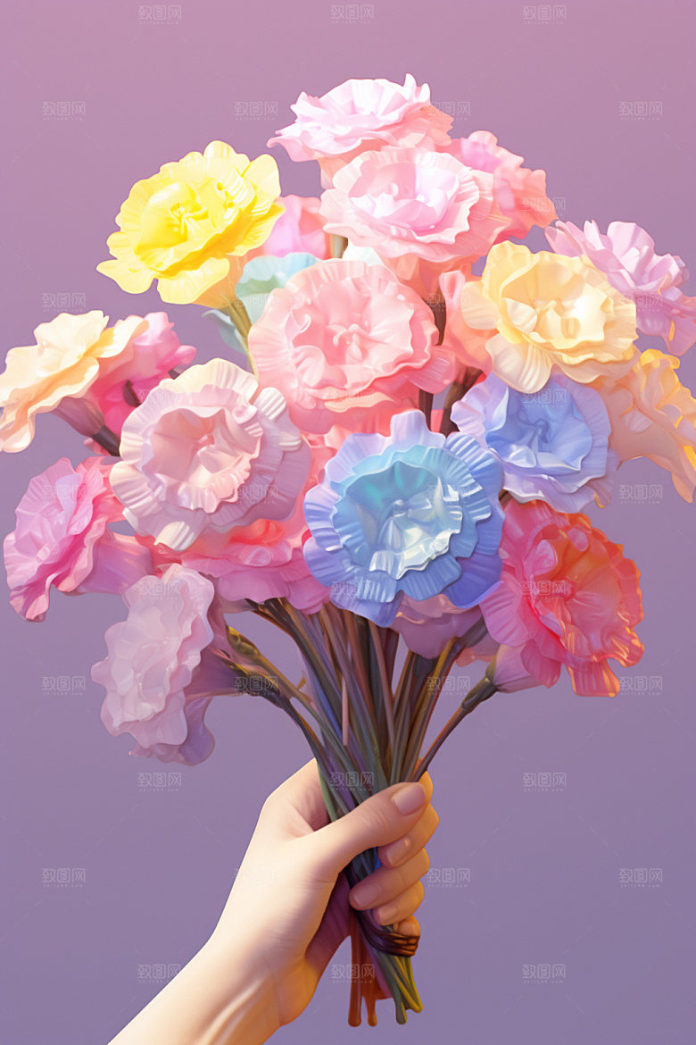母亲节花卉花束手持鲜花矢量模型
