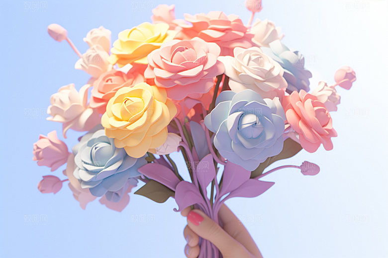 母亲节感恩节手捧花矢量模型