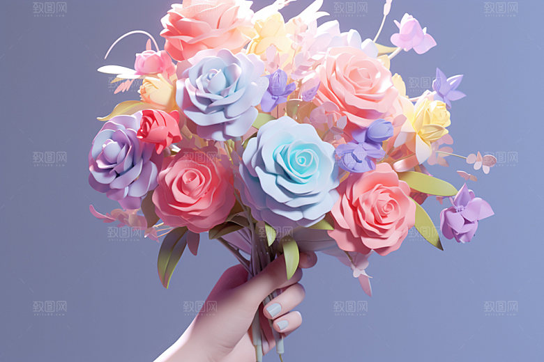 母亲节手捧花感恩节矢量模型