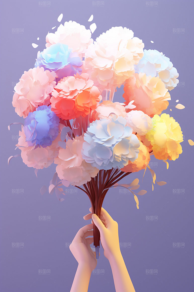 母亲节手捧花手持鲜花矢量模型