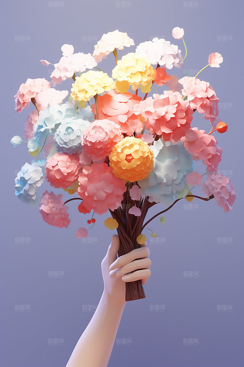 母亲节手持鲜花感恩节矢量模型