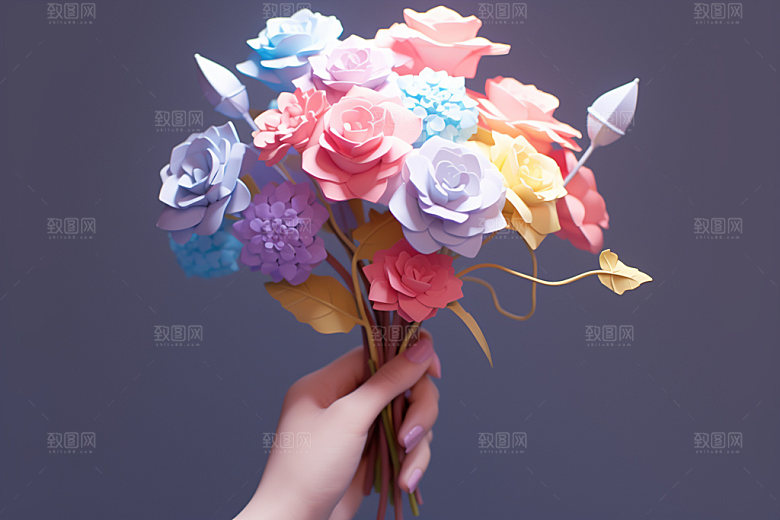 母亲节鲜艳多彩手捧花矢量模型