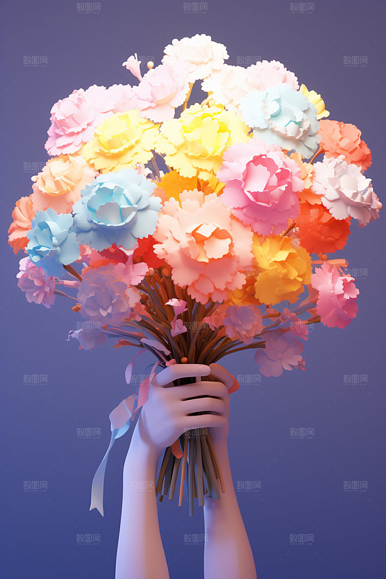 母亲节鲜艳多彩手持鲜花矢量模型