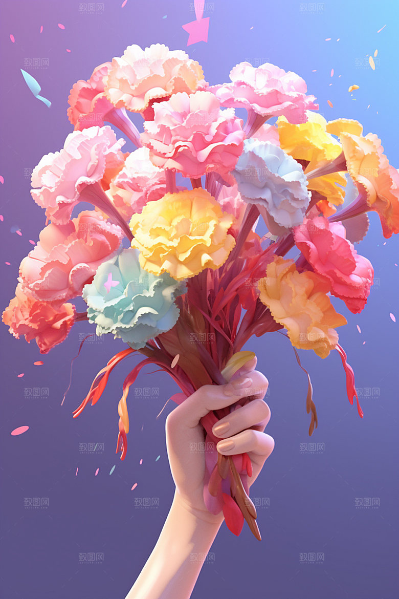 母亲节手持鲜花手捧花矢量模型