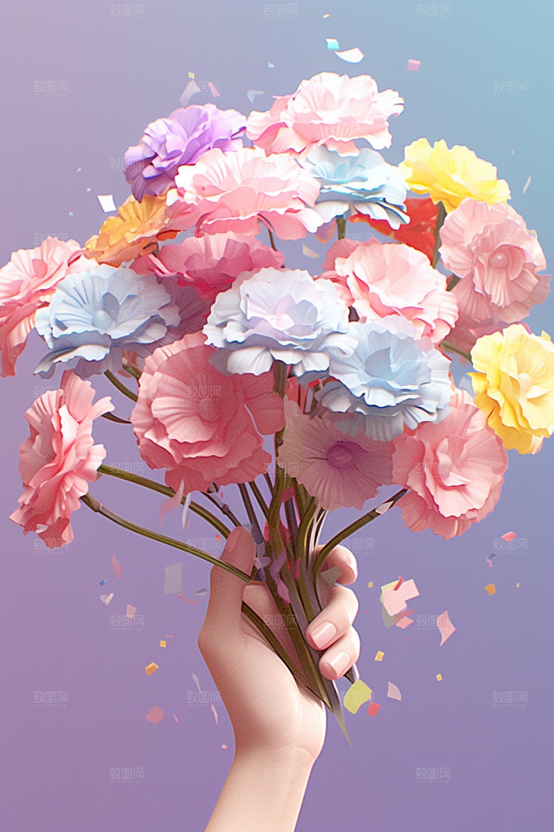 母亲节手捧花感恩节矢量模型