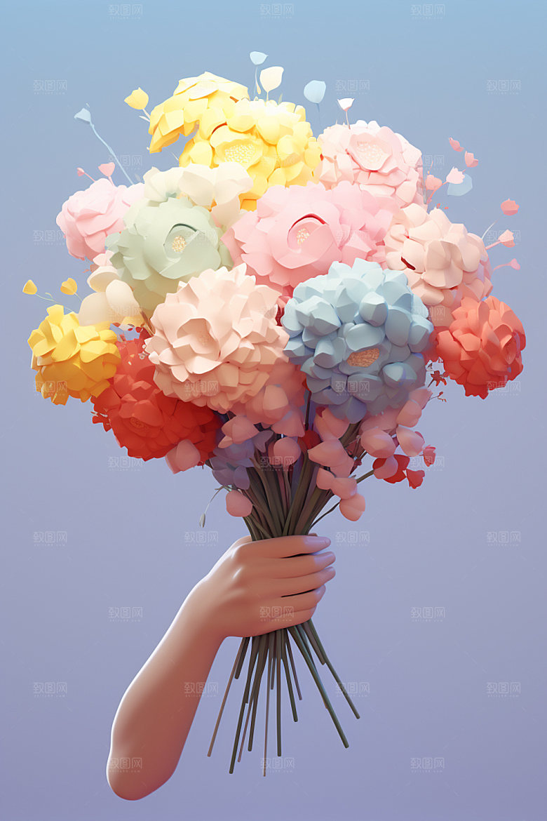 母亲节鲜艳多彩手捧花矢量模型