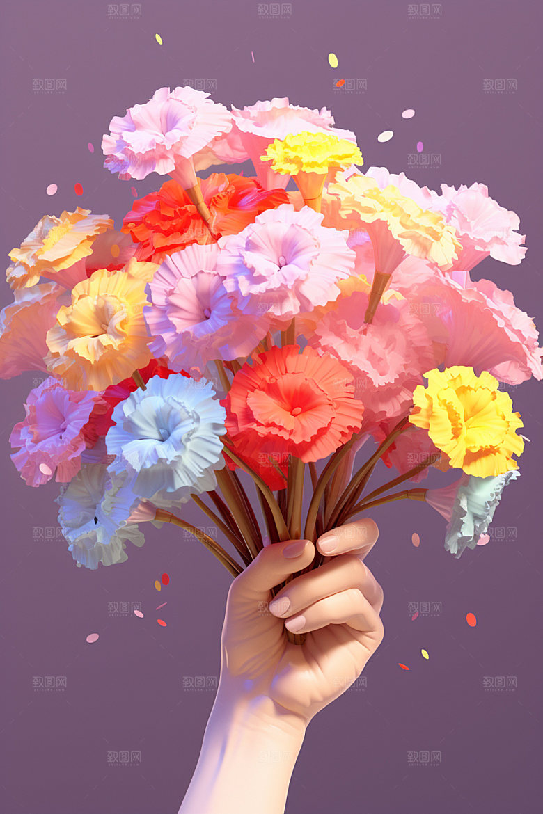 母亲节手捧花感恩节矢量模型