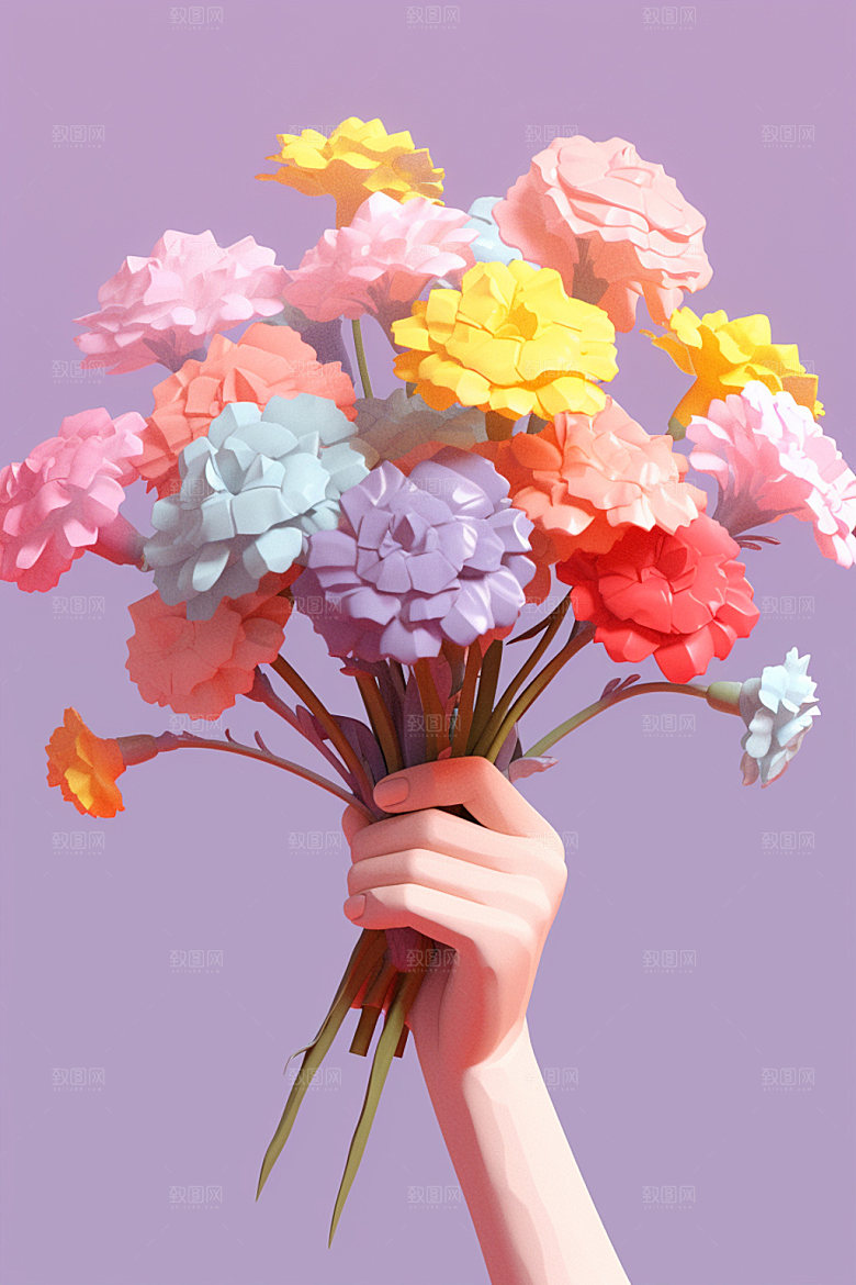 母亲节花卉花束手持鲜花矢量模型