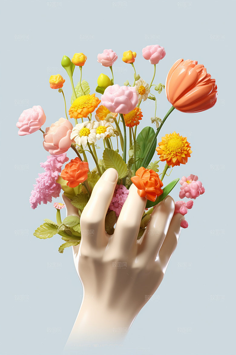 母亲节感恩节手捧花矢量模型