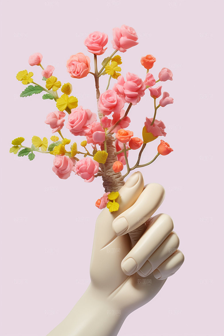 母亲节感恩节手持鲜花矢量模型