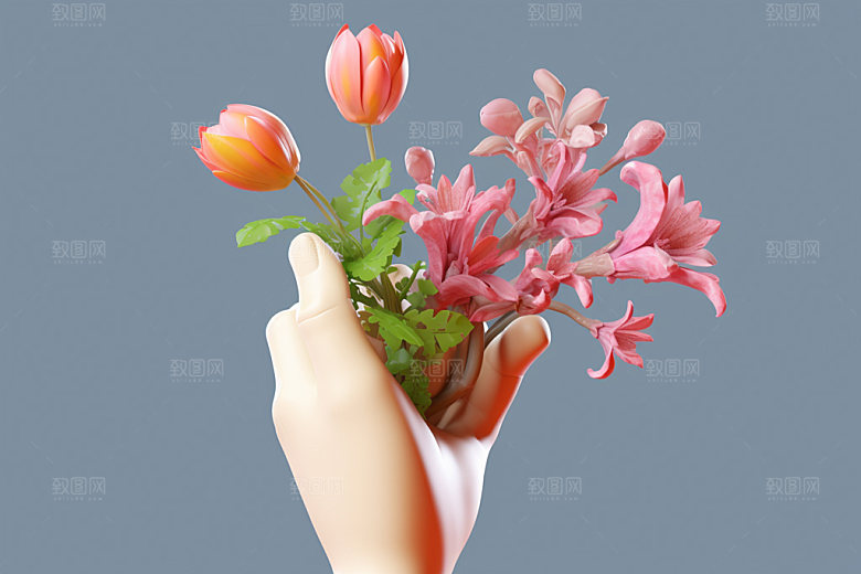 母亲节手持鲜花花卉花束矢量模型