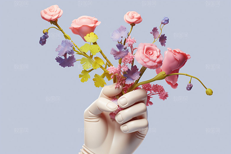 母亲节手捧花感恩节矢量模型
