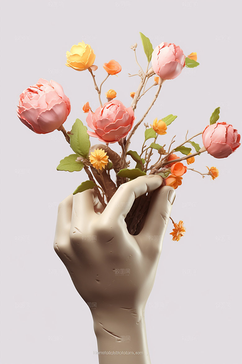 母亲节花卉花束手捧花矢量模型