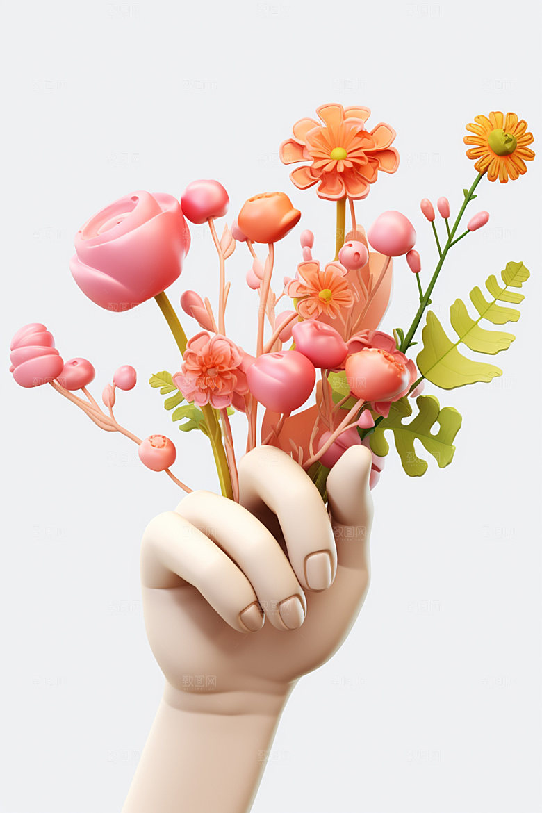 母亲节感恩节手持鲜花矢量模型