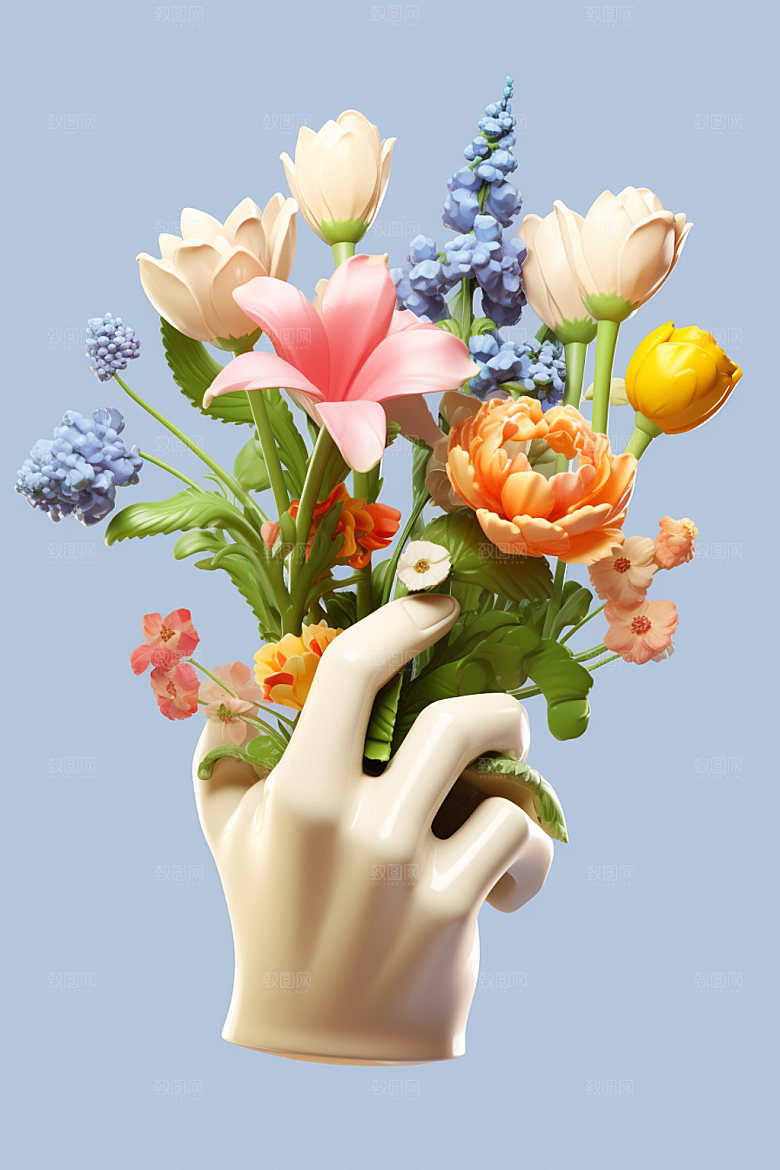 母亲节花卉花束手捧花矢量模型