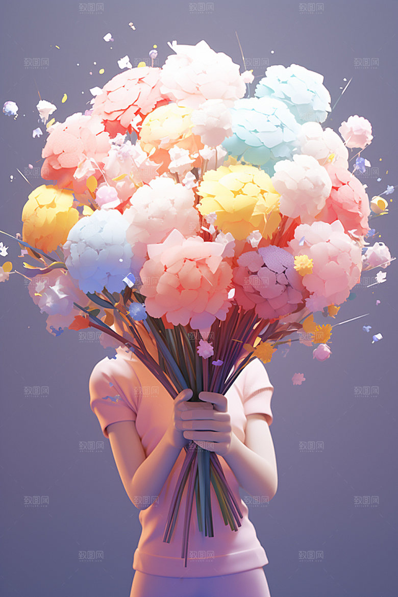 母亲节手捧花感恩节矢量模型