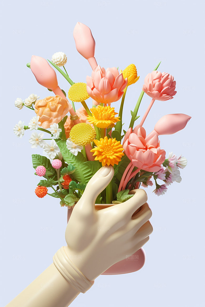 母亲节手持鲜花花卉花束矢量模型