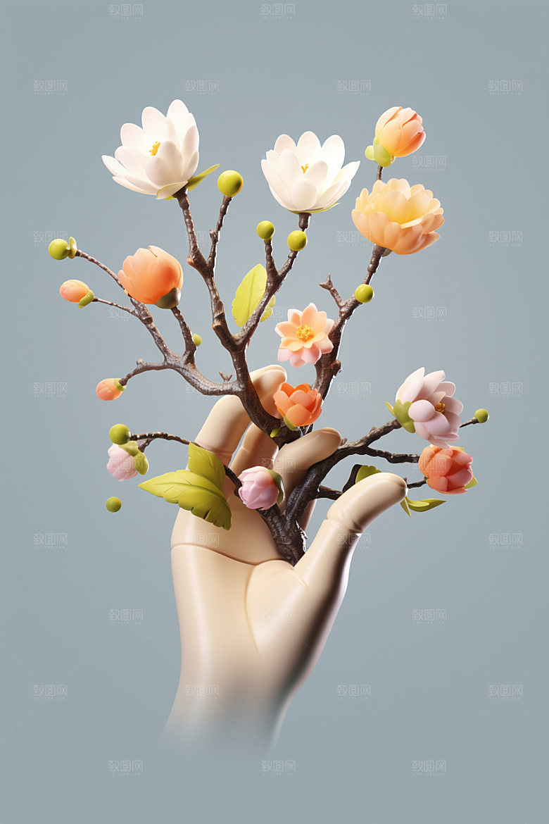 母亲节鲜艳多彩手捧花矢量模型