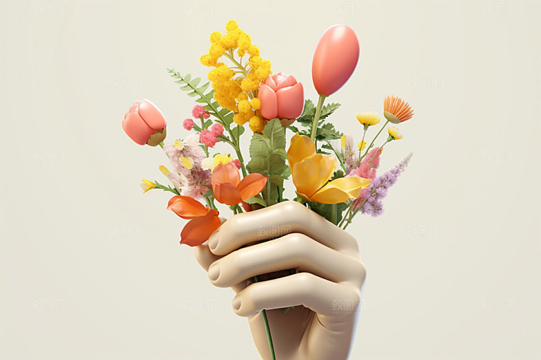 母亲节感恩节手捧花矢量模型