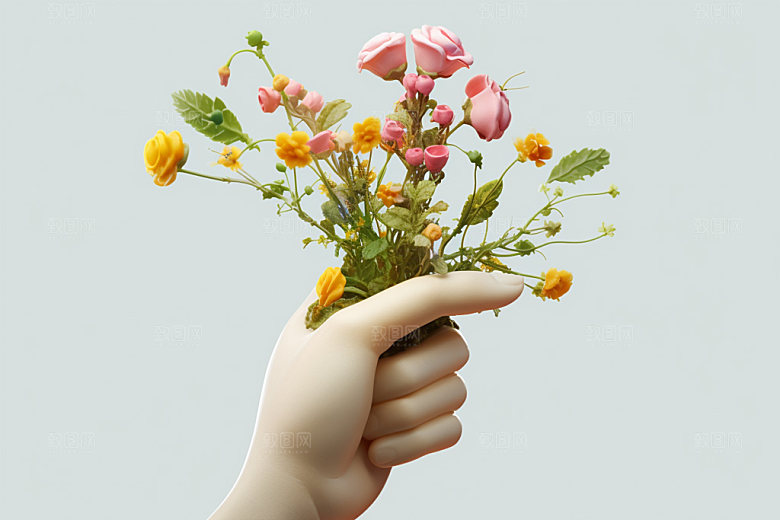 母亲节鲜艳多彩手持鲜花矢量模型