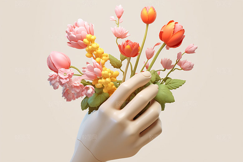 母亲节手持鲜花花卉花束矢量模型