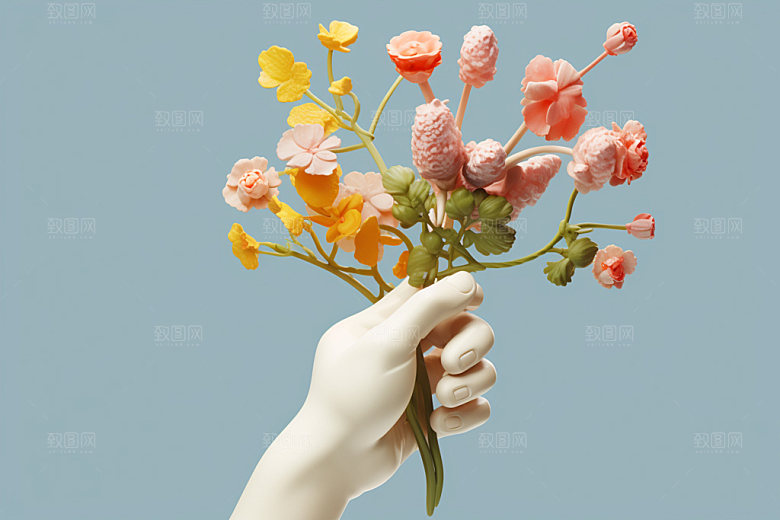 母亲节感恩节手捧花矢量模型