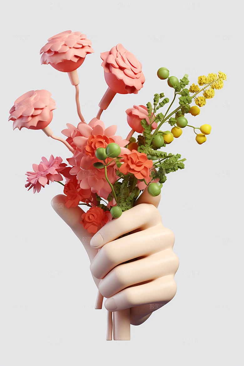 母亲节手持鲜花感恩节矢量模型
