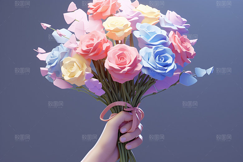 母亲节手捧花花卉花束矢量模型