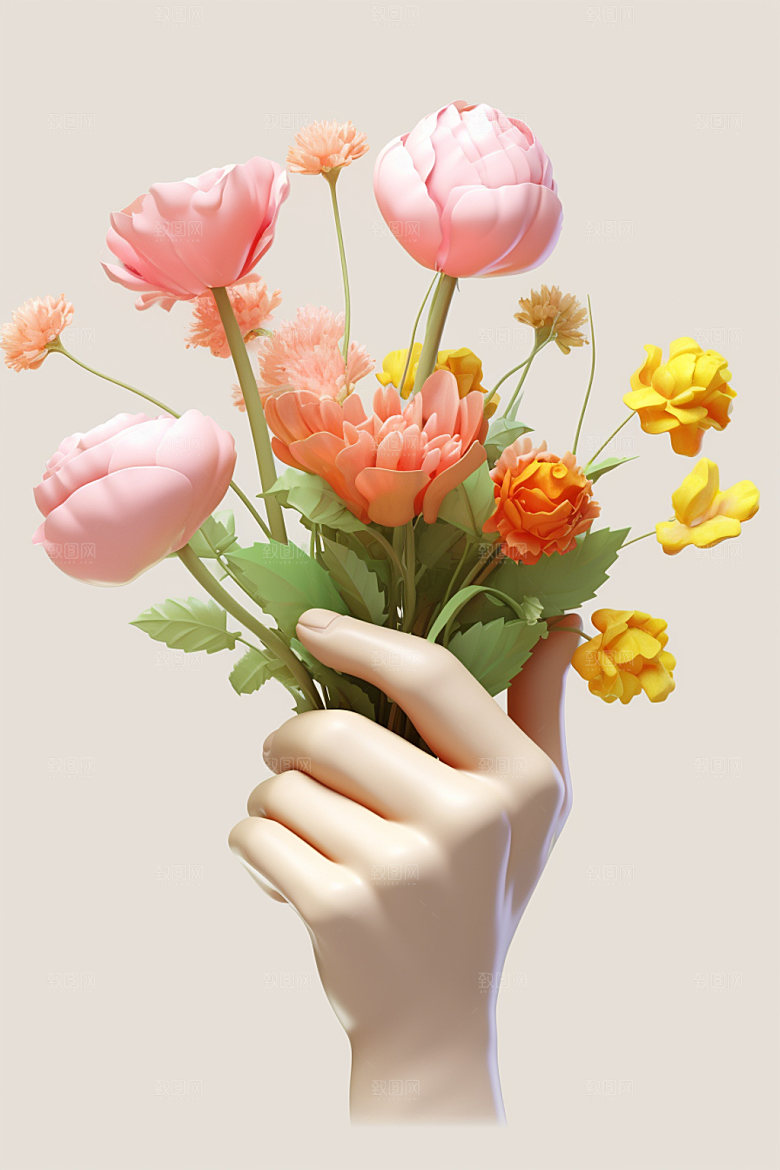 母亲节手持鲜花花卉花束矢量模型