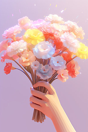 母亲节手捧花感恩节矢量模型