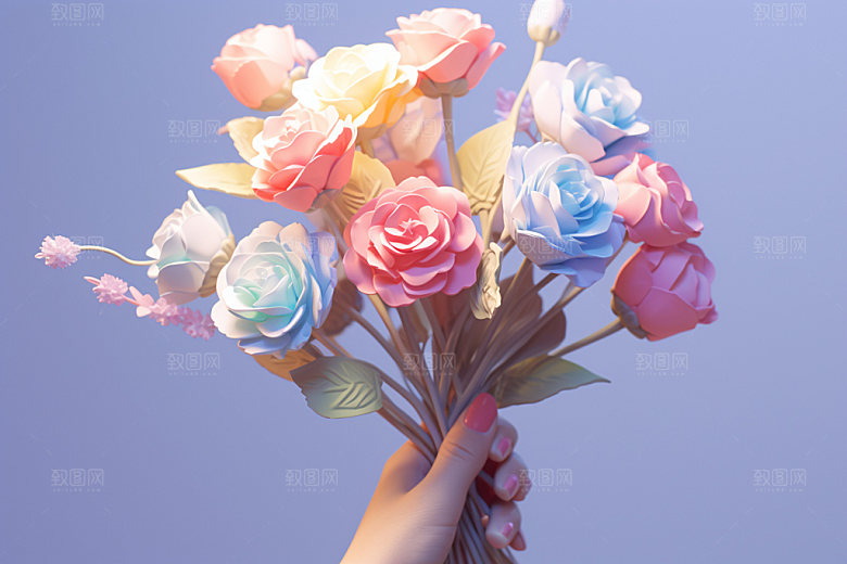 母亲节鲜艳多彩花卉花束矢量模型
