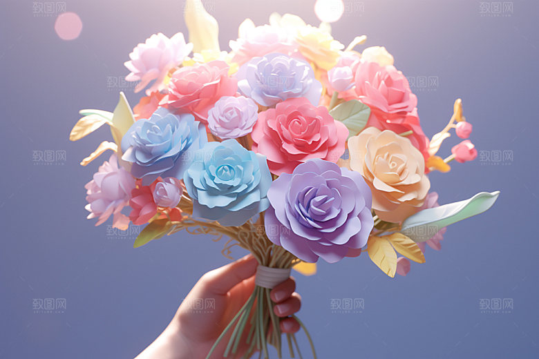 母亲节手持鲜花花卉花束矢量模型