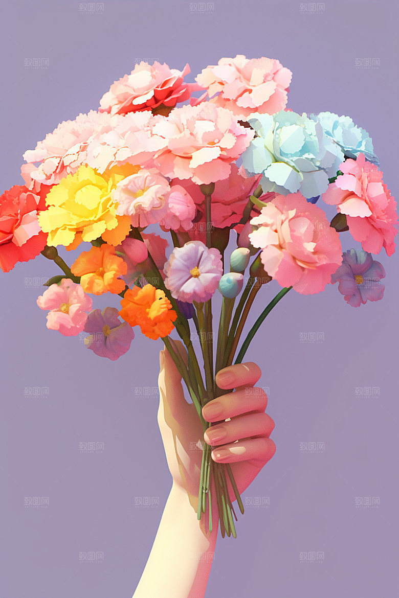 母亲节花卉花束手捧花矢量模型