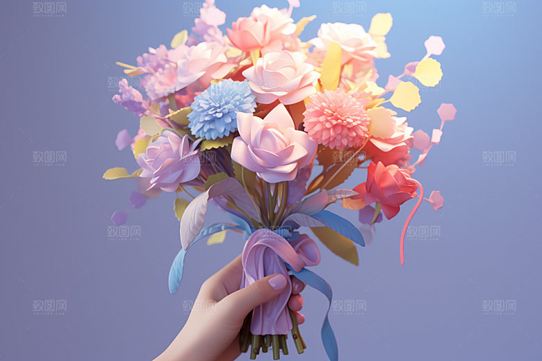 母亲节手持鲜花手捧花矢量模型