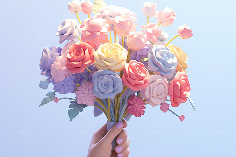 母亲节花卉花束手捧花矢量模型